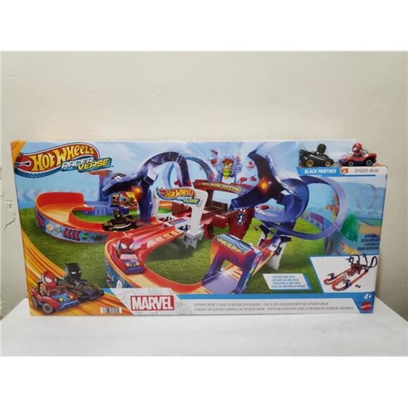 Toy Car Track Set, RacerVerse Spider-Man’s Web-Slinging Speedway, Competitive...